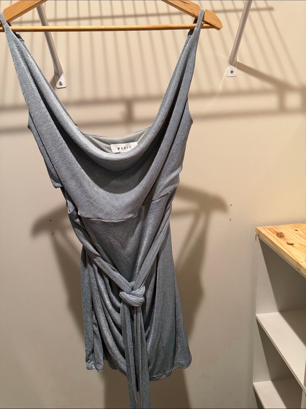 Mable Light Blue Draped Tie-Waist Dress